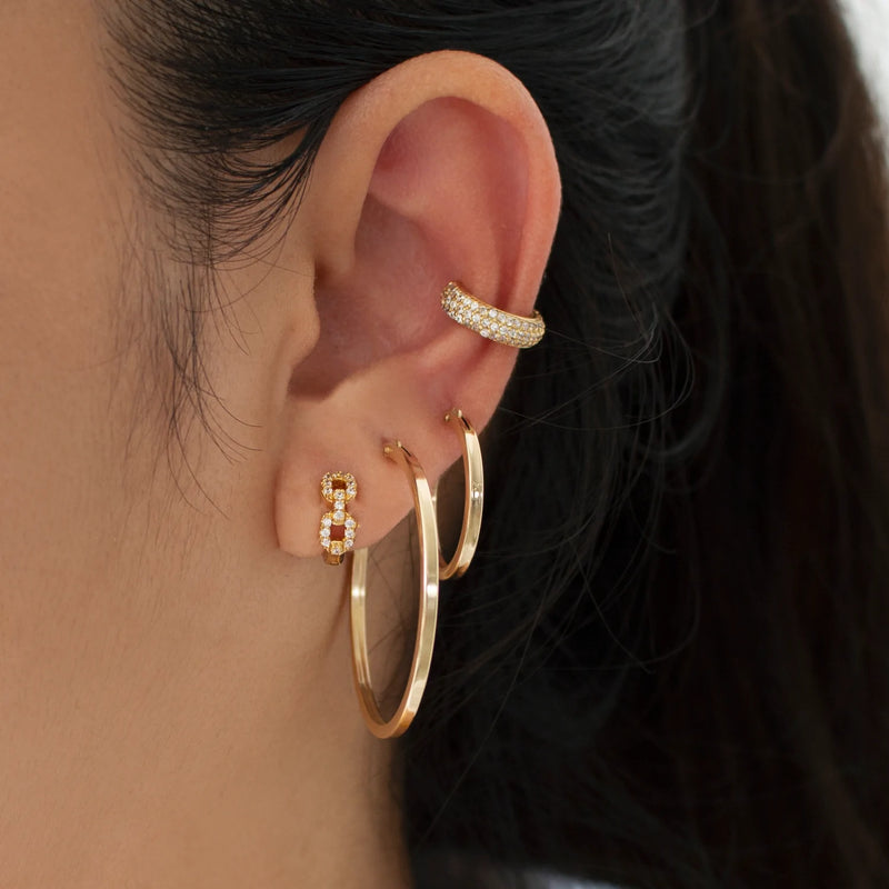 PAVE CABLE CHAIN HUGGIE EARRINGS